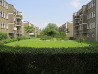 907839 Gezicht op de tuin tussen de flatgebouwen aan de Troelstralaan (links) en de Nolenslaan te Utrecht, vanaf de ...
